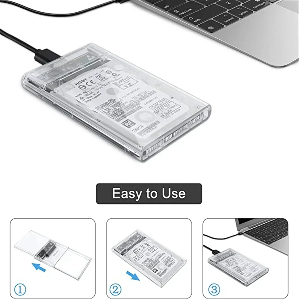 OSCOO Caja de disco duro externo de 2,5 pulgadas USB 3,0 a SATA III Caja de disco duro transparente sin herramientas para disco duro SATA de 2,5 pulgadas, 7 mm, 9,5 mm