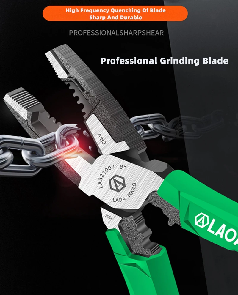 LAOA Professionelle Multifunktions-Drahtzange aus Chrom-Vanadium-Stahl, Spitzzange und Diagonalzange für die Elektroindustrie – Detail 3