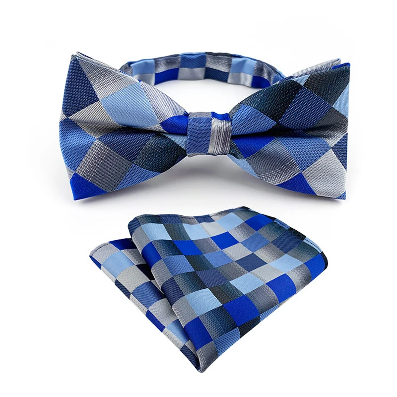 Heiße männer Hanky Fliege Set Einstellbare Schmetterling Krawatten Taschentuch Streifen Plaid Bowtie Einstecktuch Set