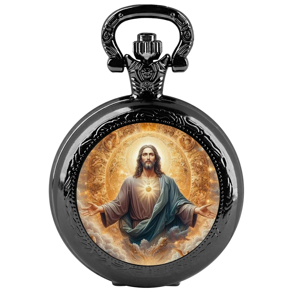 [Religious Faith] Jesus Glass Patch Quartz Pocket Watch - Exquisite Craftsmanship and Accurate Timing