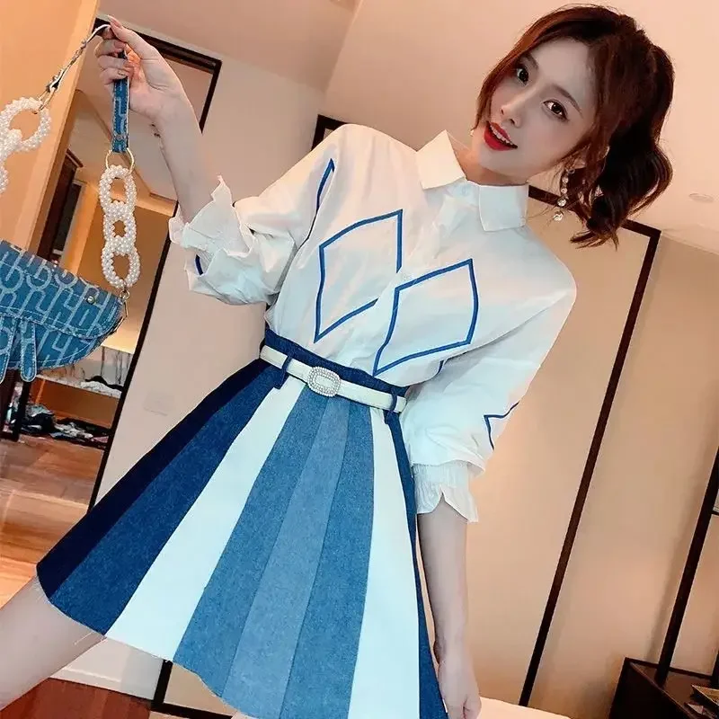 Women\'s Two Piece Set Sexy Mature Beach Skirt Female Outfits Denim Commuting New Matching Full Vintage Korean Style Promotion