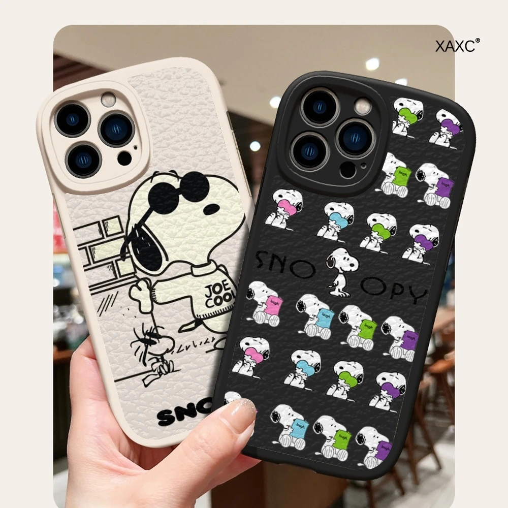 

Cute Cartoon S-Snoopys Phone Case For Iphone16 Pro Max 14 Plus 11 13 12 15 X Xr Xs Woman Lambskin Silicone Covers