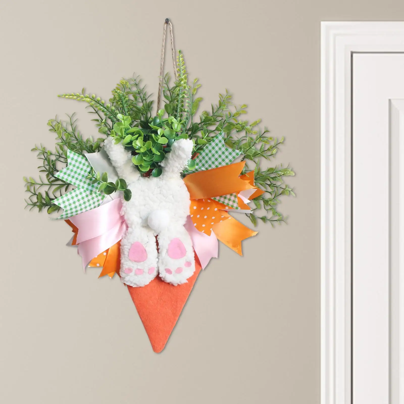 Easter Door Wreath Hanging Garland Rabbit Decoration Front Door Decor for Home Holiday Patio Indoor Outdoor Easter Celebration