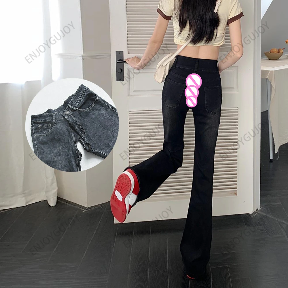 

Micro Flared Trousers Exoticism，Invisible Open Gear Outdoor Sex Women's Jeans，Autumn High Waist Loose Floor Pants Wide Leg Pants