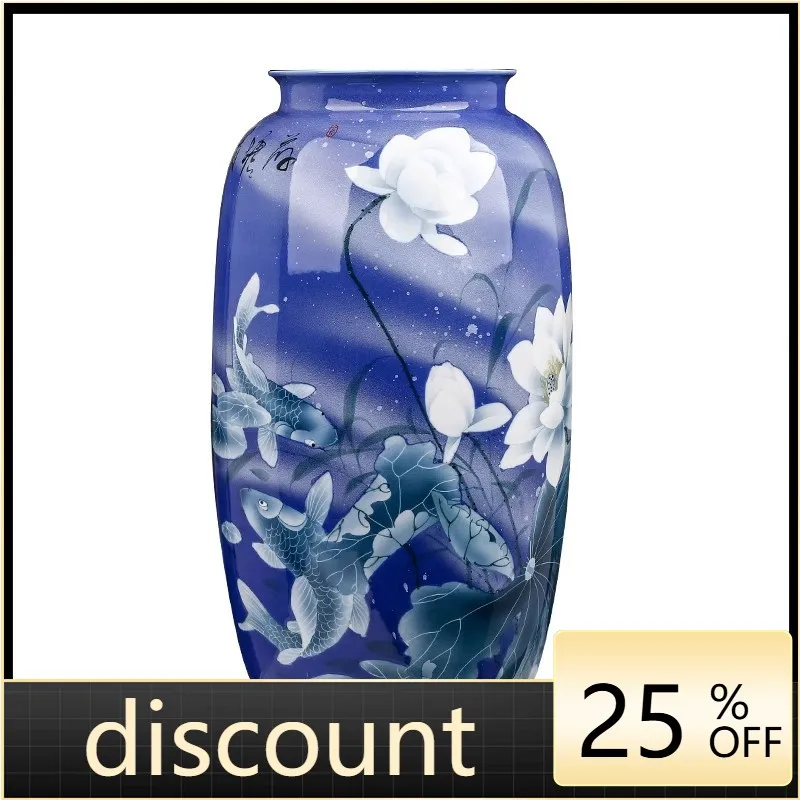 LMM hand-painted blue and white porcelain vase large ornament lotus pond fragrance ceramics