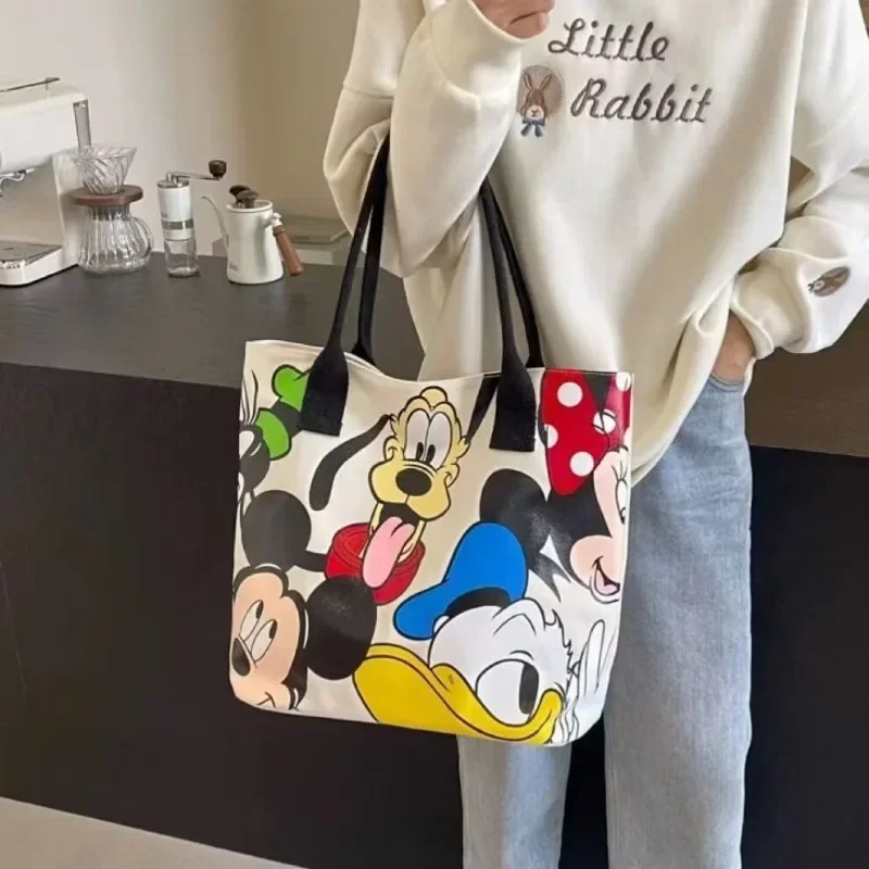 Disney Cute Stitch Donald Duck Canvas Bag Women\'s Shoulder Simple Student Handbag School Bag Peripheral Same Style School Bag