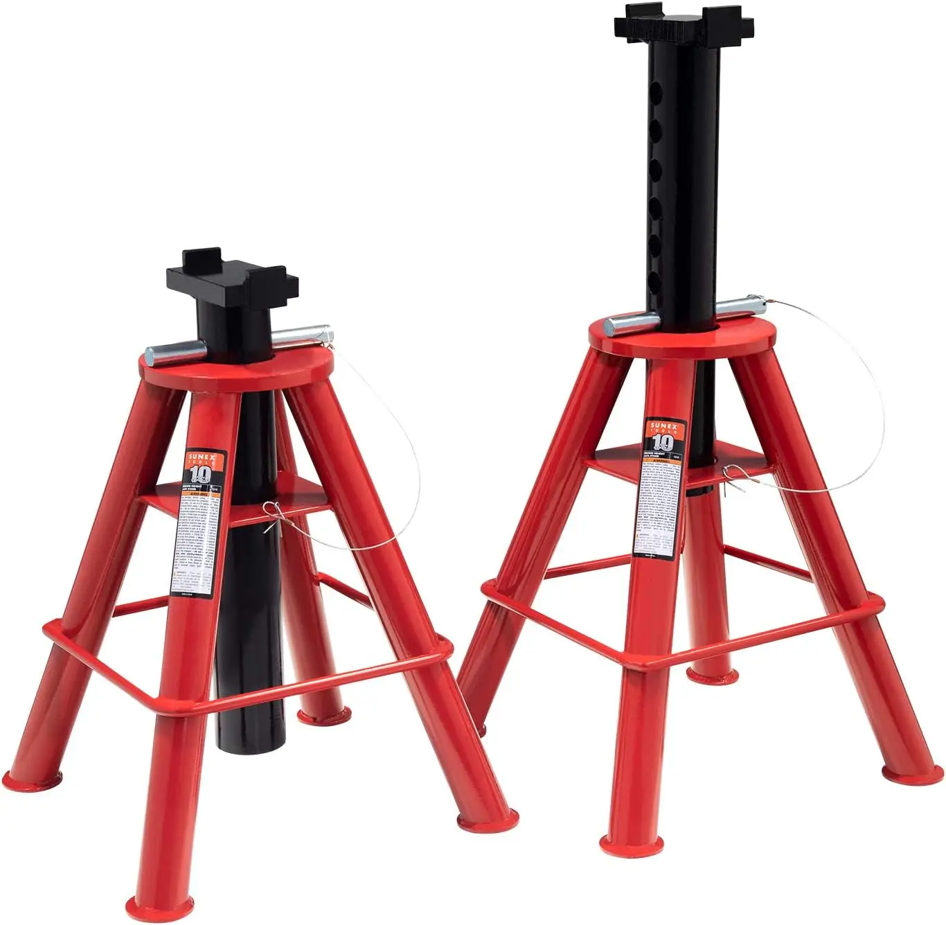 10-Ton Medium Height Pin Type Jack Stands, Pair, Red