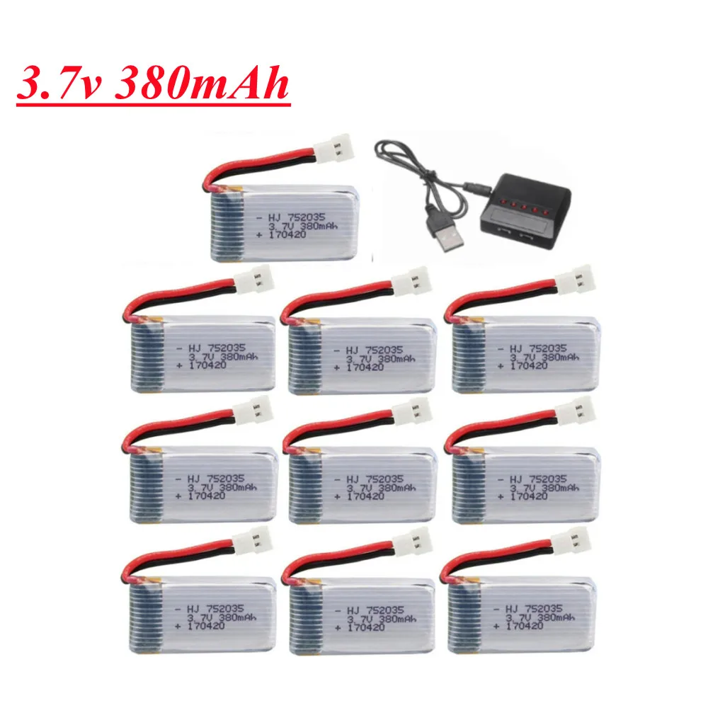 Lipo Battery For Hubsan X4 H107 H107L H107D JD385 JD388 RC Helicopter Spare Parts 3.7V 380mah Drone battery 752035