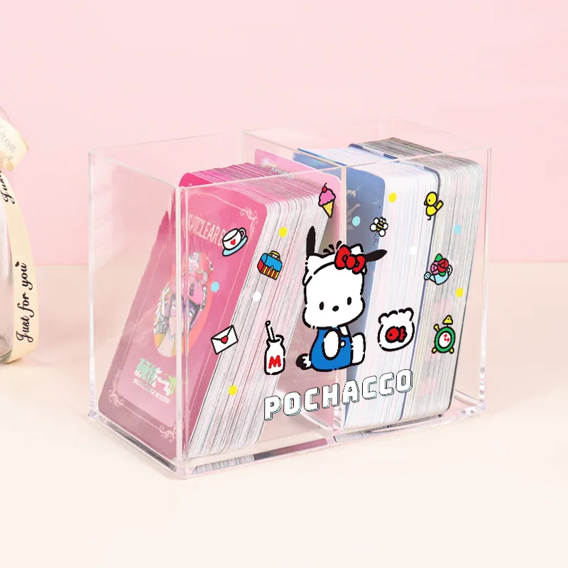 Kotak penyimpan kartu kecil Sanrio Kuromi kotak penyimpanan riasan transparan kartun lucu hati gadis Hello Kitty My Melody hadiah untuk anak-anak