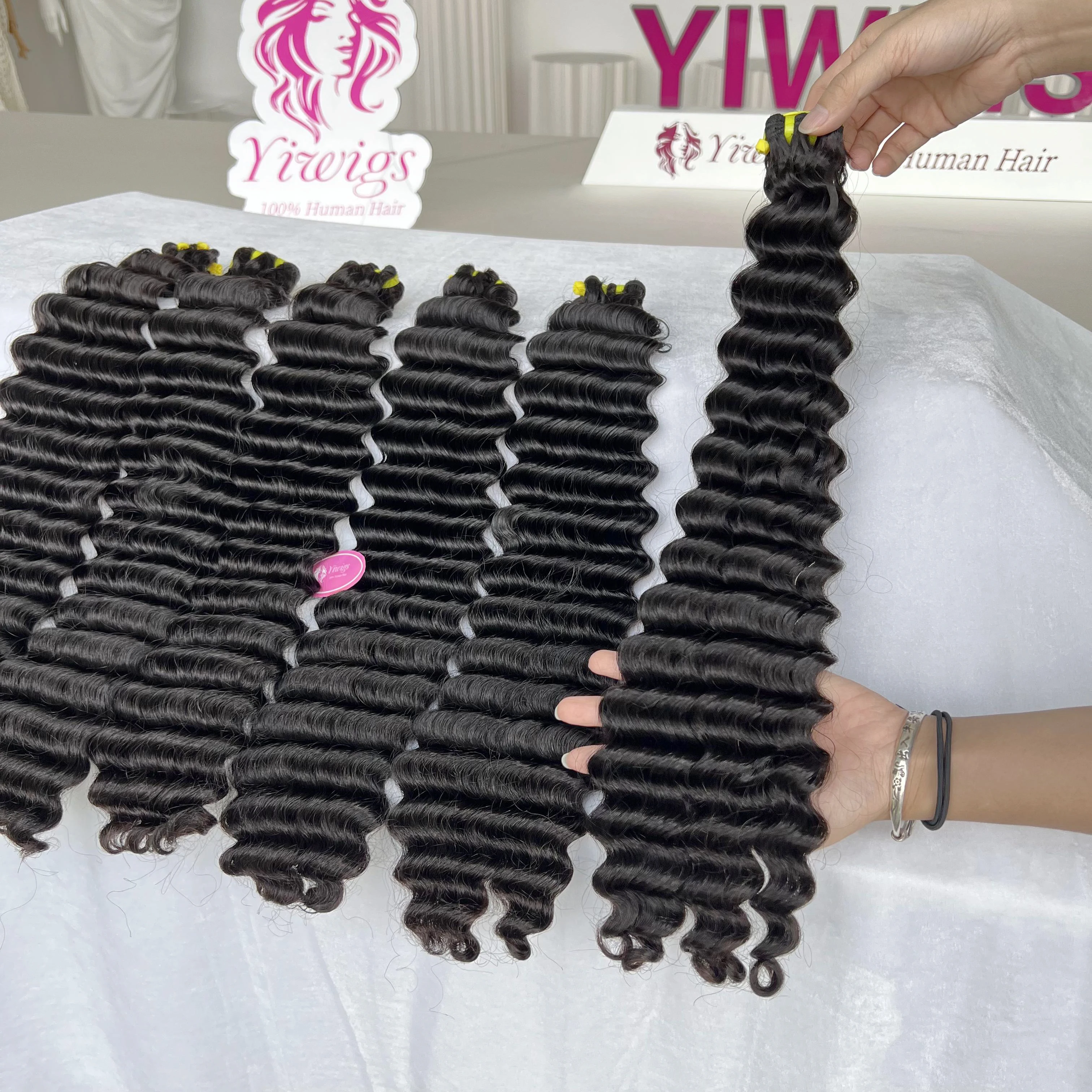 Yiwigs 10A Grade Double Drawn Deep Wave 100% Raw Human Hair Bundles 10-30 inches Curly Hair Weave Extensions