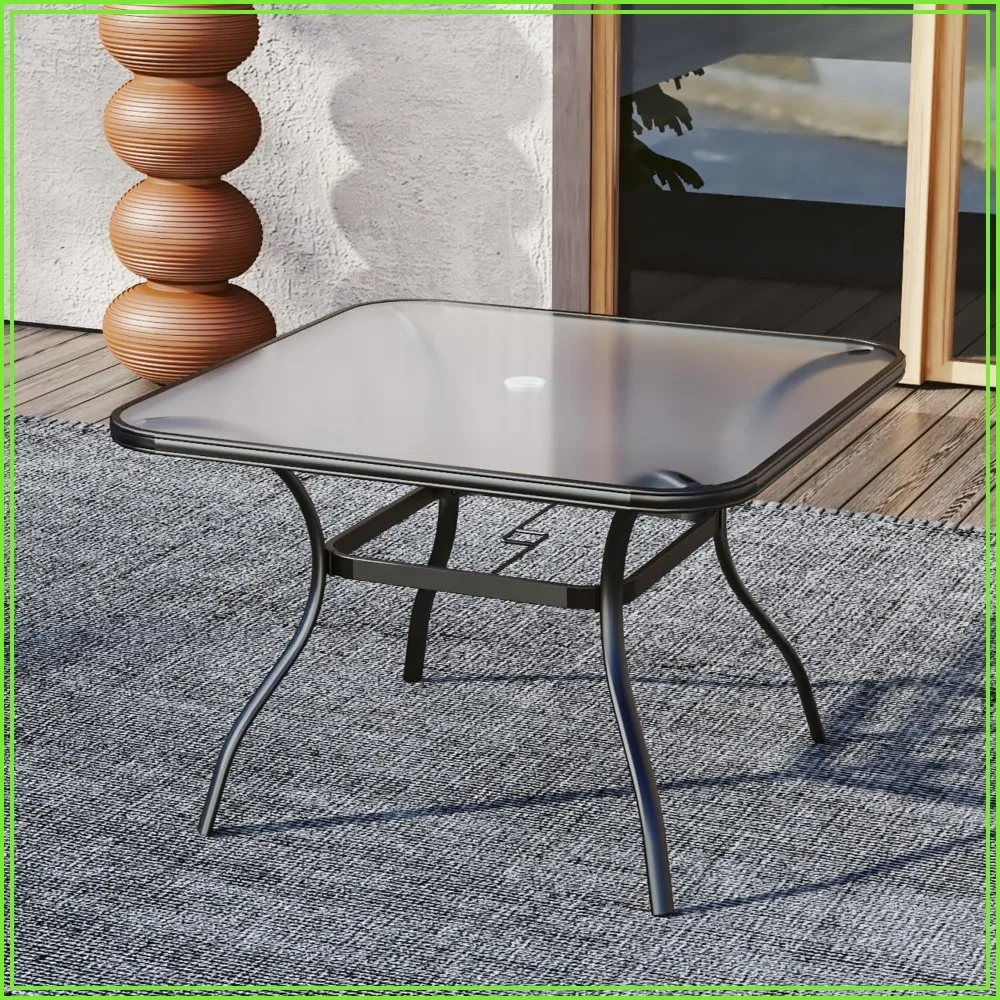 37 inch Square Outdoor Patio Glass Dining Table for 4 Person with Black Frame
