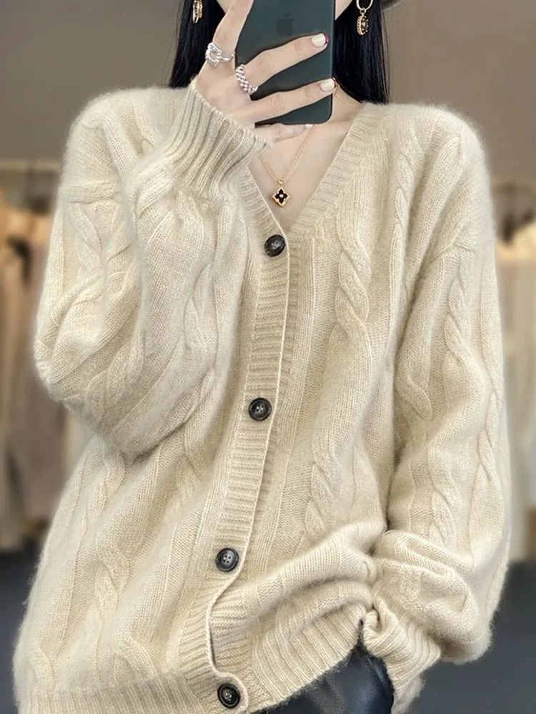 青島ブランド Camere オープンカーディガン レディース Vネック ニット アウター セーター ルーズ ウール irt 暖かさ 暖房