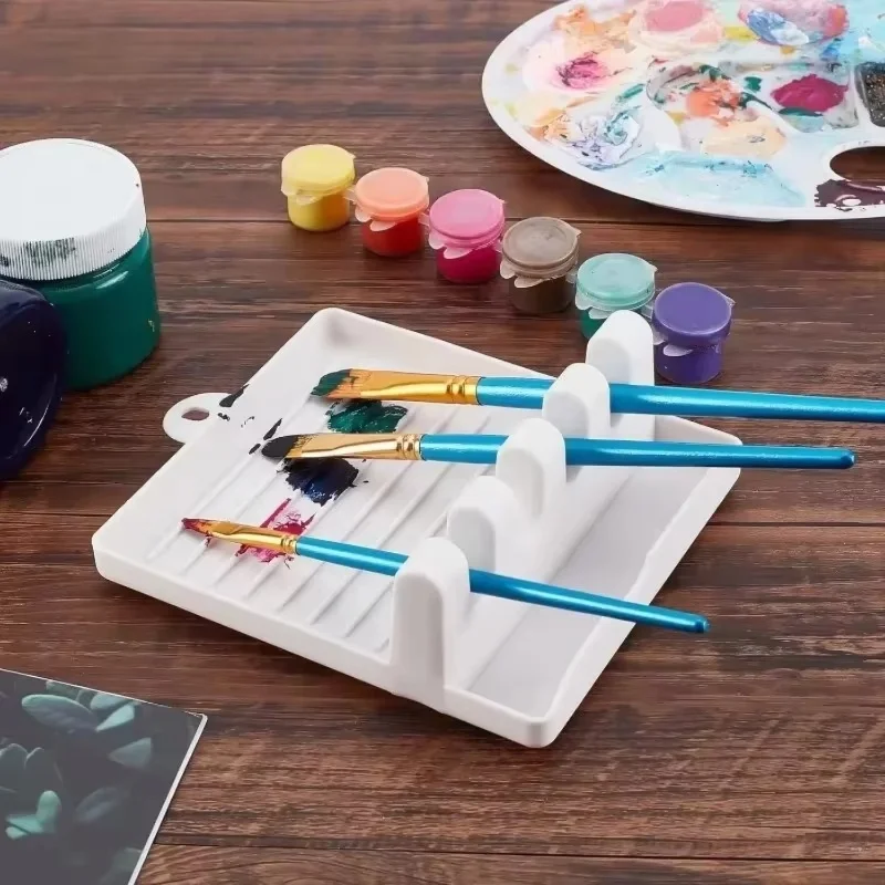 Paint Brush Pad White Plastic 4 Slots Stand Organizer Drip Tray Pad Drip Tray Stand Pad For Watercolor Oil Acrylic Tray Pad Tool