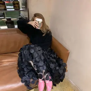 Damen -Tüllbälle Rock, 3D -Design, lange Tutu -Linie A, elastische Taille, Vintage 8 Hauptverkaufsrock 3D - №1