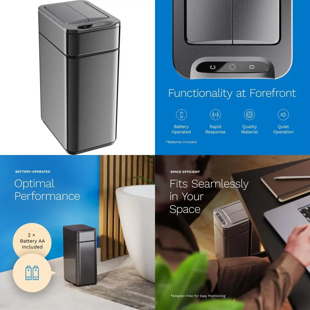 

Battery-Powered 2.4 Gallon Automatic Sensor Trash Bin with Retractable Lid, Easy Clean, Space-Saving, Batteries Included