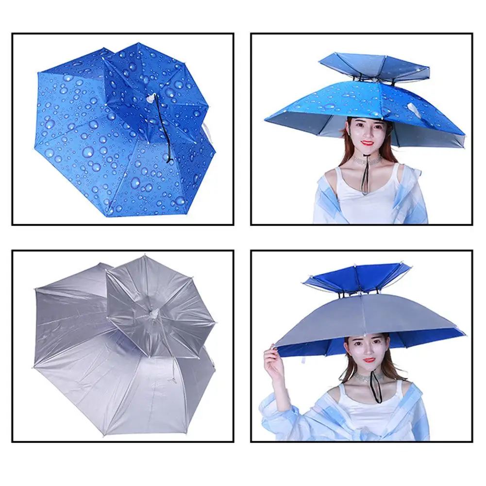 Outdoor Umbrella Hat Foldable Rain Sun Shade Head Hat Sun Hats Waterproof Headwear Cap for Fishing Camping Supplies D0C3