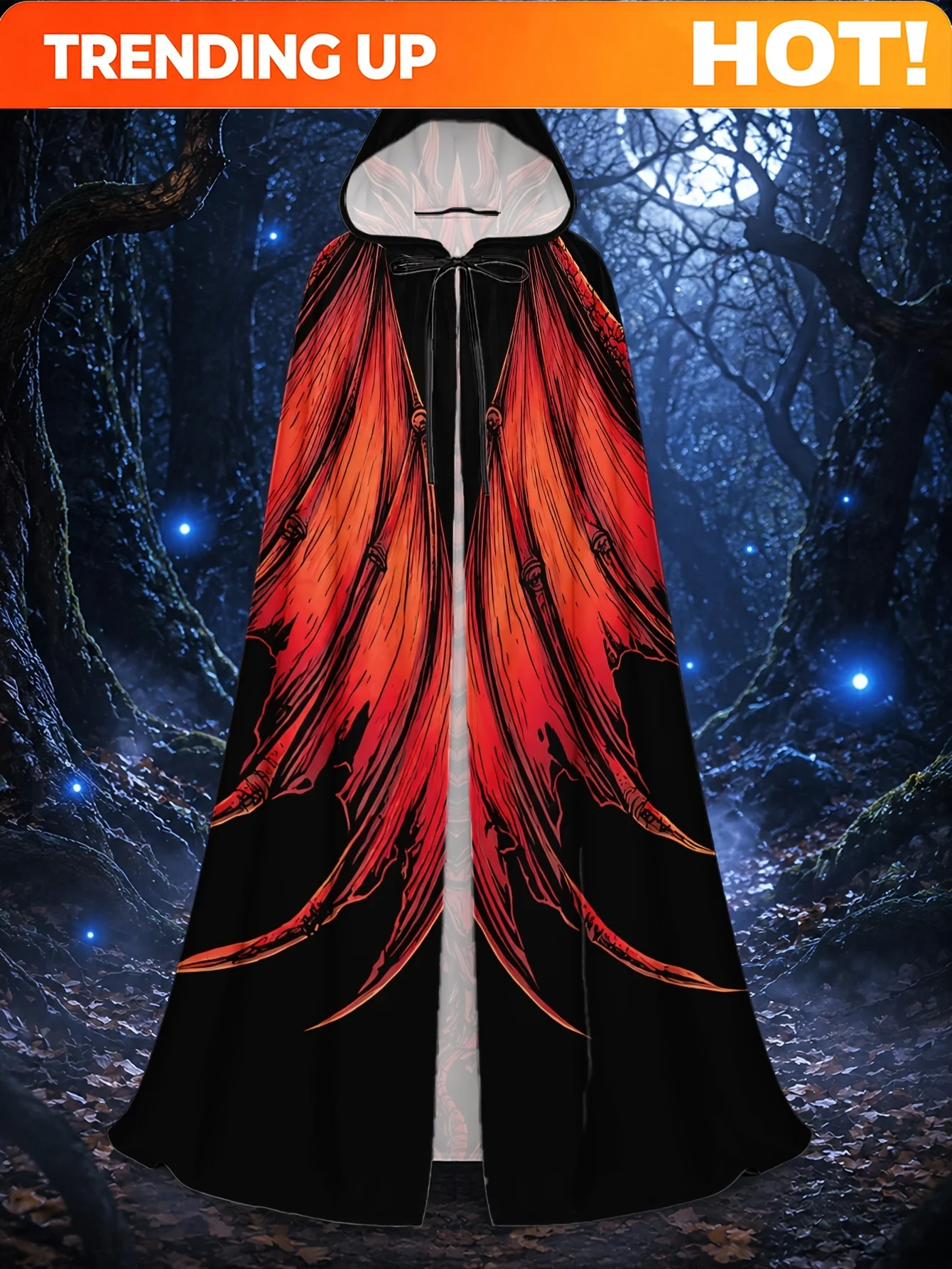 Customization 1pc Full Length Polyester Hooded Cloak With Red Dragon With Outstretched Wings Print, Adult Costume Robe For Hallo