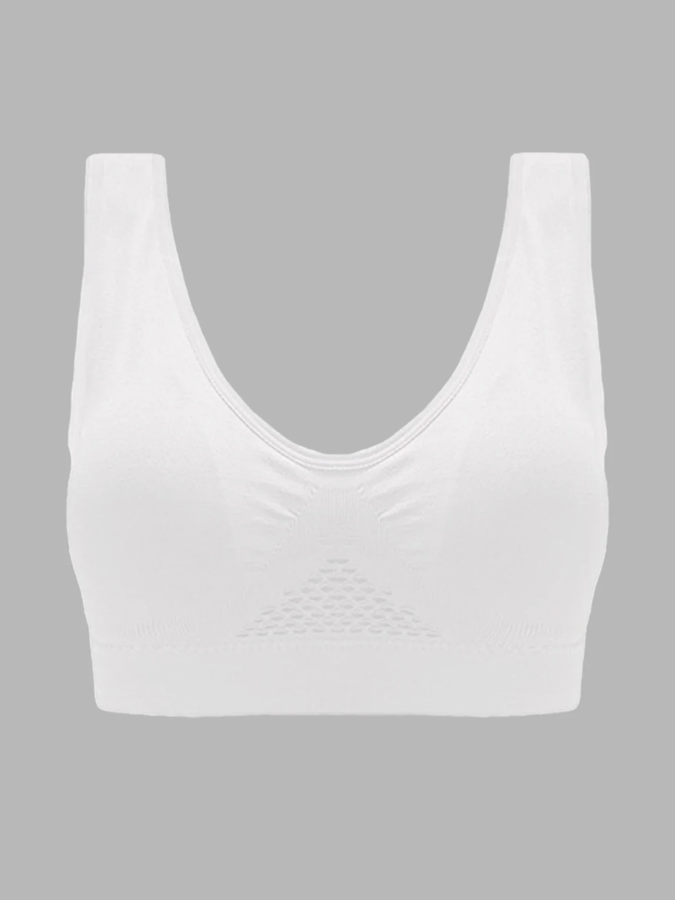 Women Wirefree Seamless Bra, Hollow Mesh Breathable Sports Bra with Wide Strap Removable Pad U Back All Season