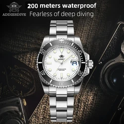 ADDIESDIVE New Men's Watches 41mm Quartz Wrist Watch For Men Ceramic Bezel 316L Stainless Steel 200m Waterproof Automatic Date