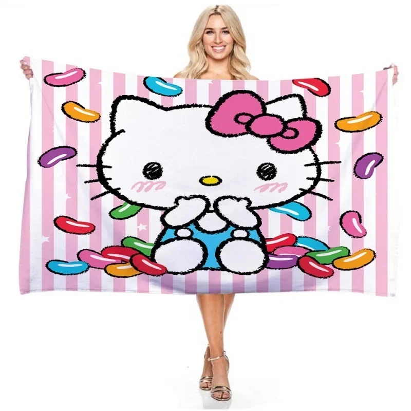 Anime Sanrio Hello Kitty Cat Princess Bath Towels Microfiber Beach Swimming Towel Decor for Adults Kids Gift 75x150cm