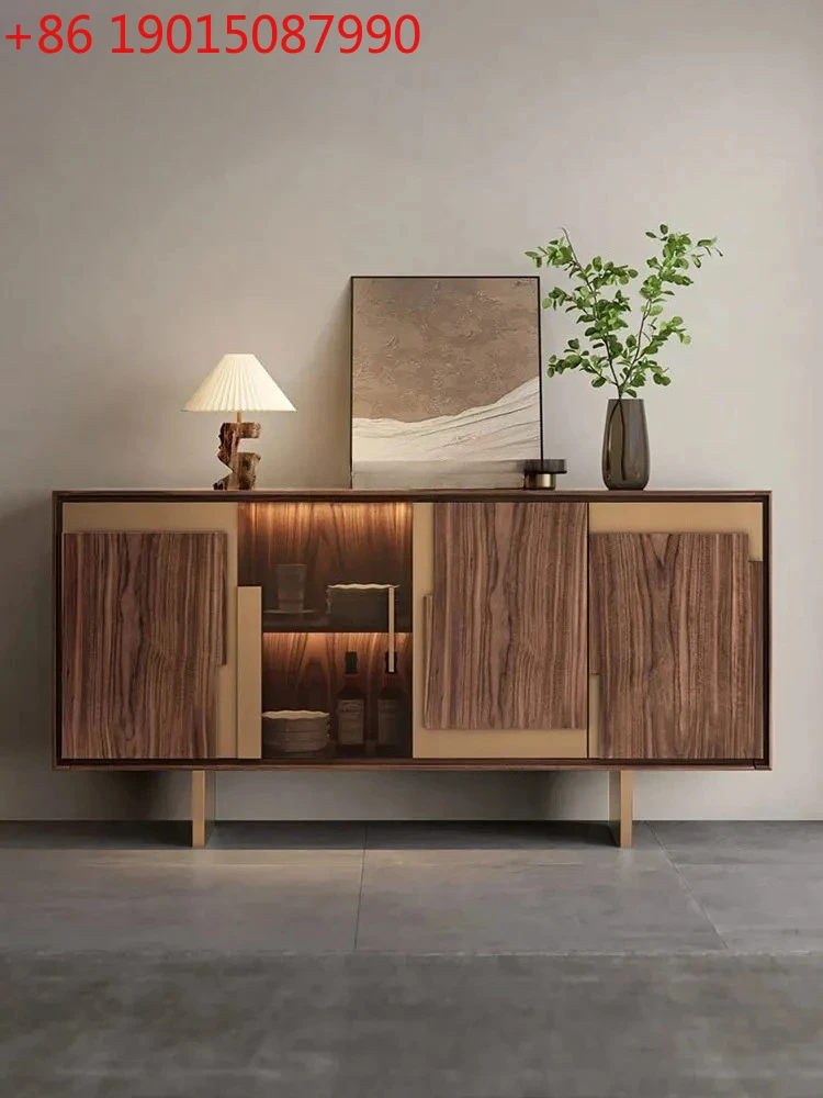 

Italian light luxury high-end door cabinet walnut dining side cabinet living room storage cabinet