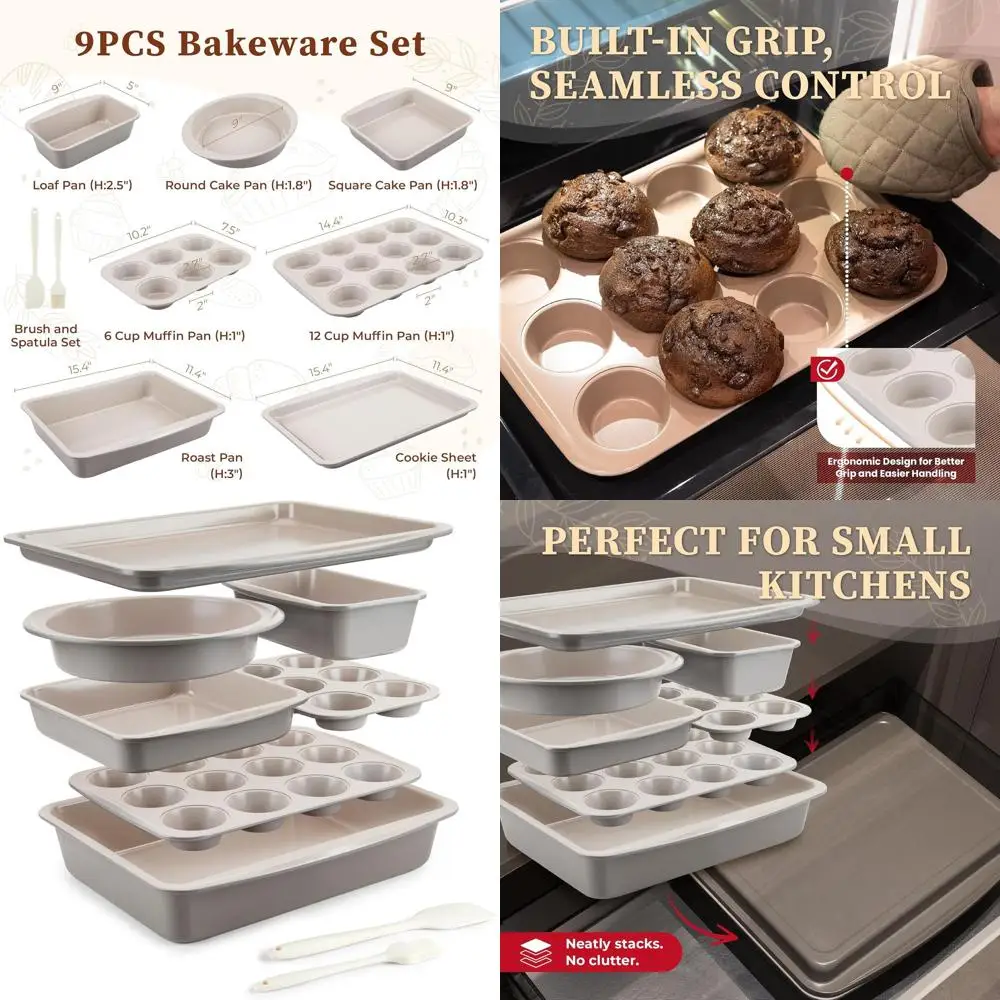 

Набор форм для выпечки из 9 предметов с антипригарным покрытием: круглая форма для торта, форма для буханки, форма для кексов на 6/12 чашек, лист для печенья и инструменты