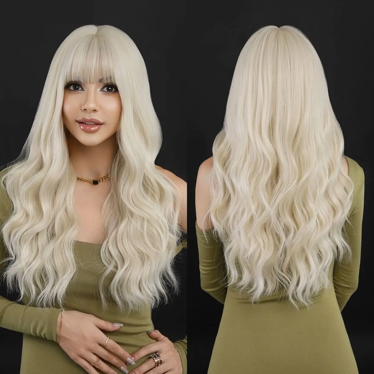 

Bleach blonde Heat Resistant Hair Cosplay Party Wigs Bangs Long Wavy