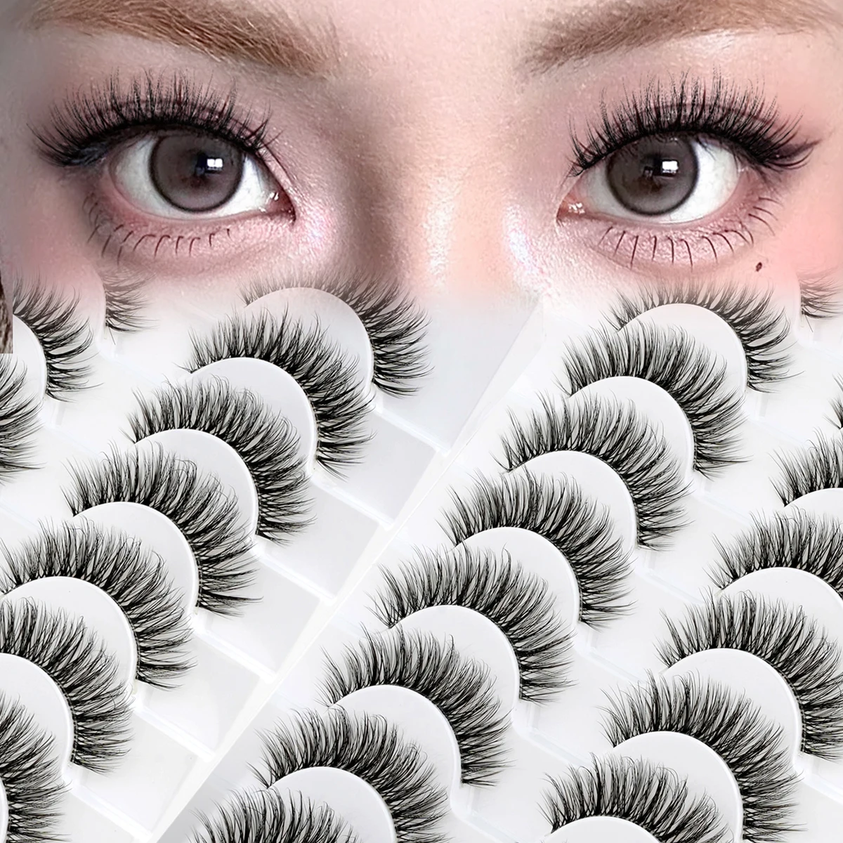 SHIDISHANGPIN Estensione ciglia finte 3/10 paia Ciglia di visone 3D Mezze ciglia Ciglia naturali per occhi di gatto Trucco finte Cils Ciglia finte