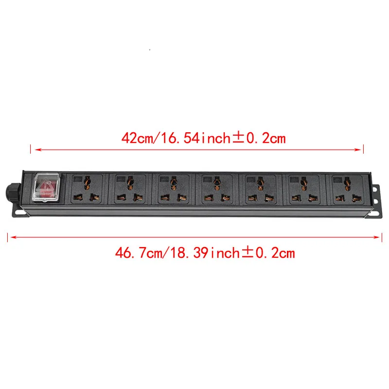 PDU Power Strip socket Network cabinet rack aluminium alloy16A/4000W  7AC 10A Universal Socket With  2m extension cable