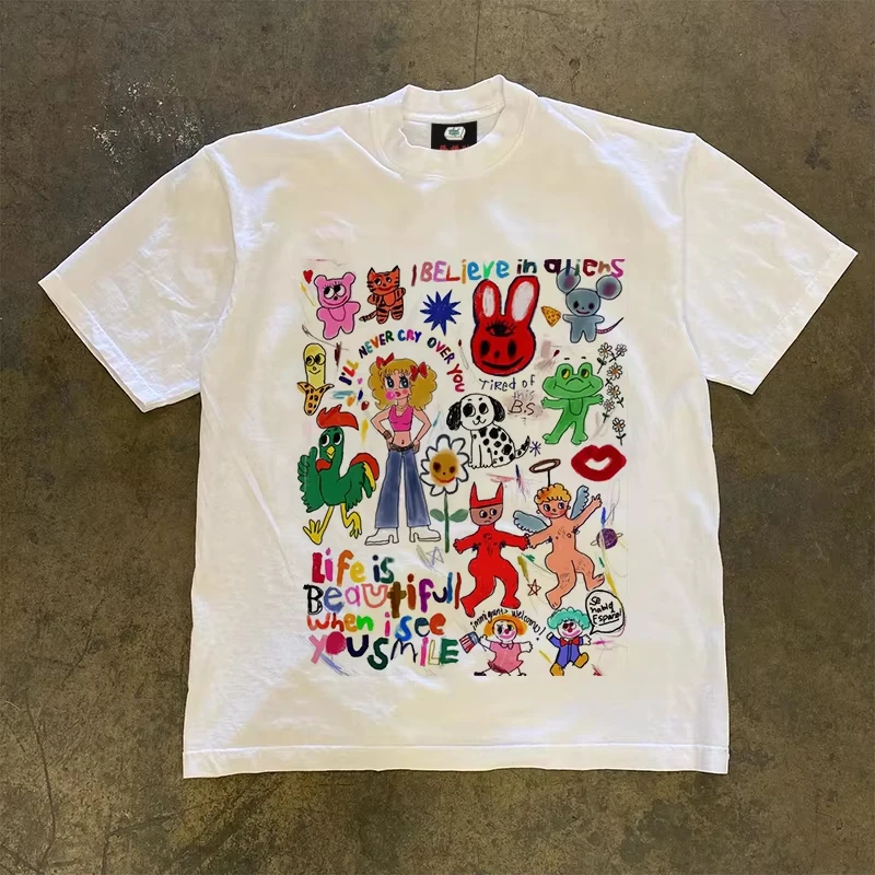 

Футболка с цветочным принтом SKADE, легкая, дышащая, с высококачественной тканью, в стиле ретро, в стиле хип-хоп, для мужчин и женщин