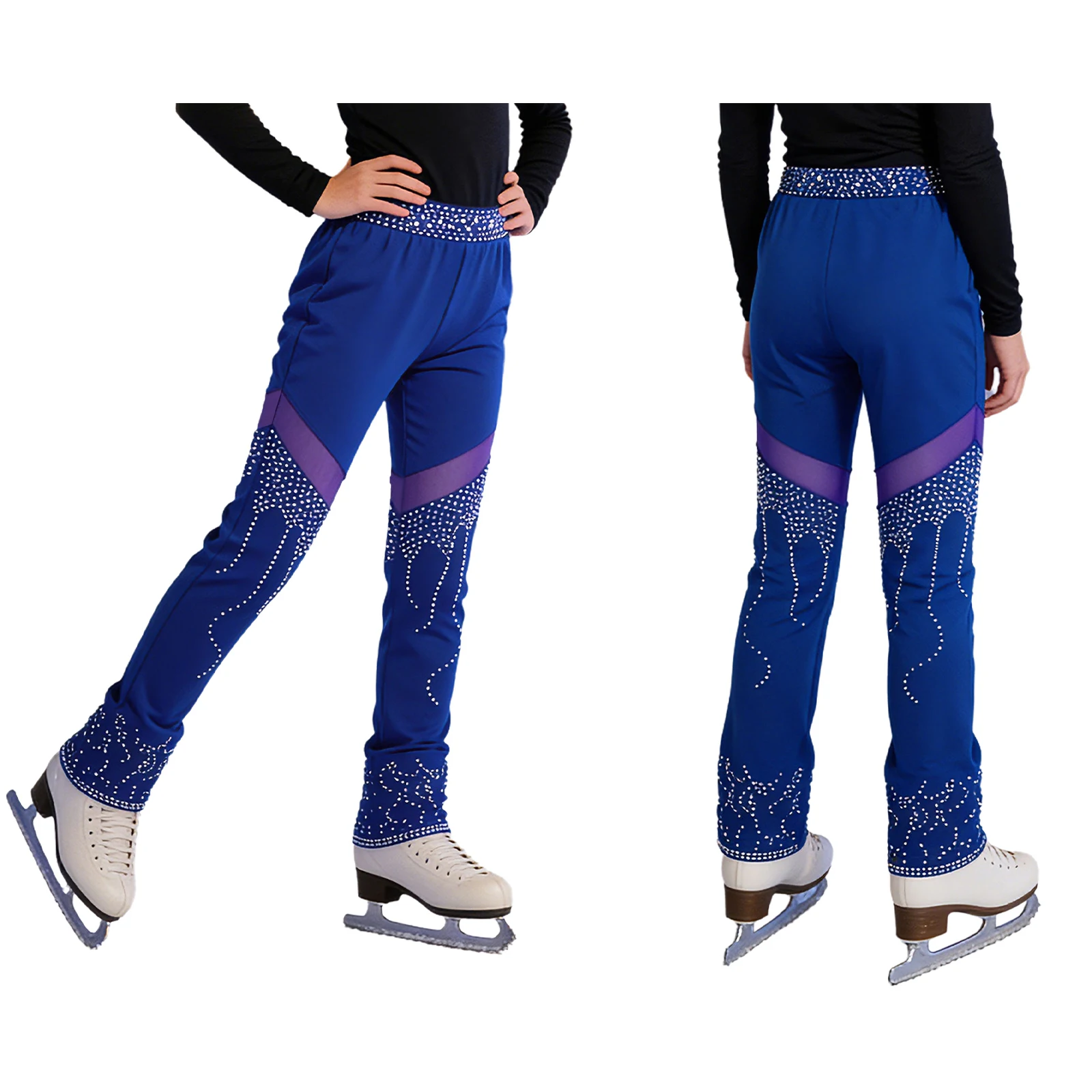 

Детские брюки для фигурного катания для девочек, тонкие леггинсы на флисовой подкладке, блестящие сетчатые брюки со стразами для занятий гимнастикой и выступлений