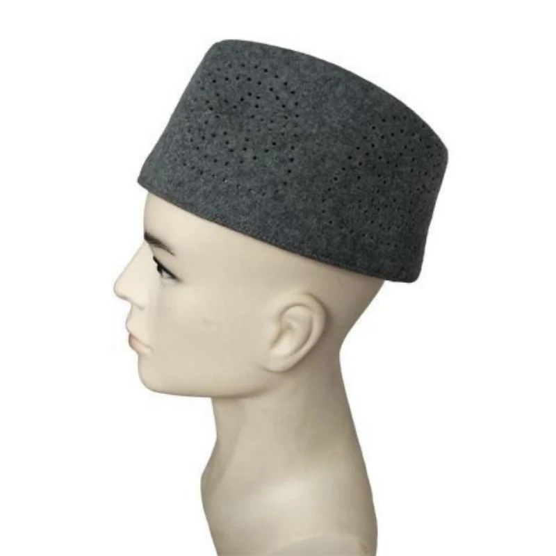 Casquettes musulmanes pour hommes, chapeau de prière, vêtements pour hommes, produits fiscaux, livraison gratuite, laine islamique, saoudien, juif, maille chaude, gris, kufi, 03257