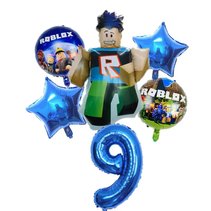 Dibujos animados Roblox-Juego de globos de dibujos animados de doble cara, decoración de fiesta de cumpleaños, número creativo, periférico