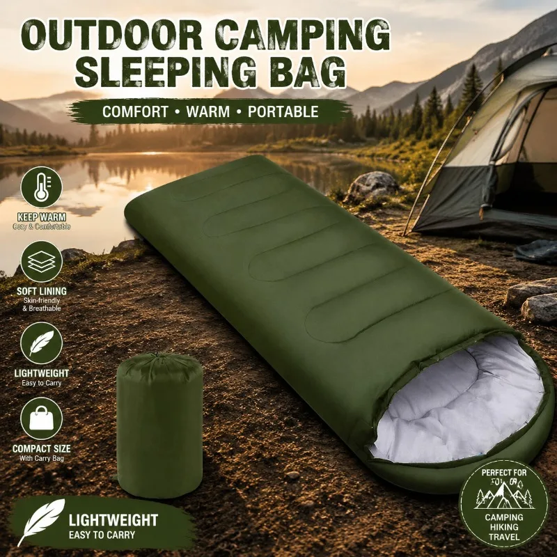 Portable Envelope Sleeping Bag Lightweight Warm Outdoor Camping Sleep Sack for Hiking Travel Backpacking Tent Spring Autumn
