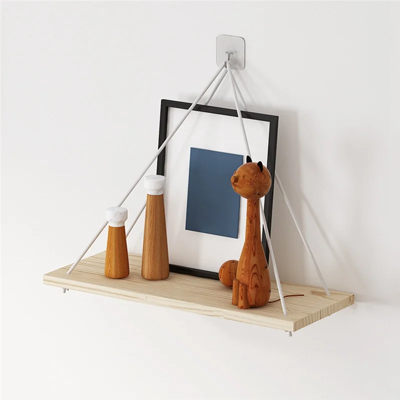 

A76X-Mounted Floating Wall Shelves Wooden Rope Swing Hanging Plant Flower Pot Tray Nordic Home Decoration Mored Simple