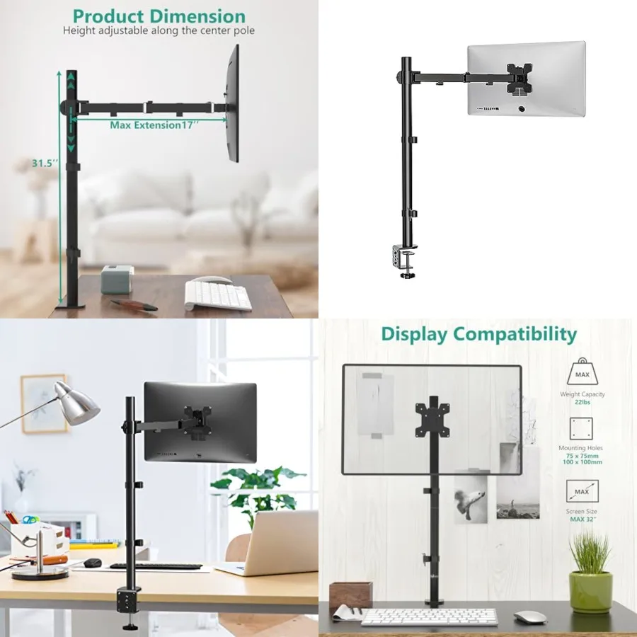 

Monitor Arm Mount for Desk, Single Extra Tall Computer Desk Mount, Monitor Bracket Mount Stand Single, up to 32 inch, 22 lbs M0