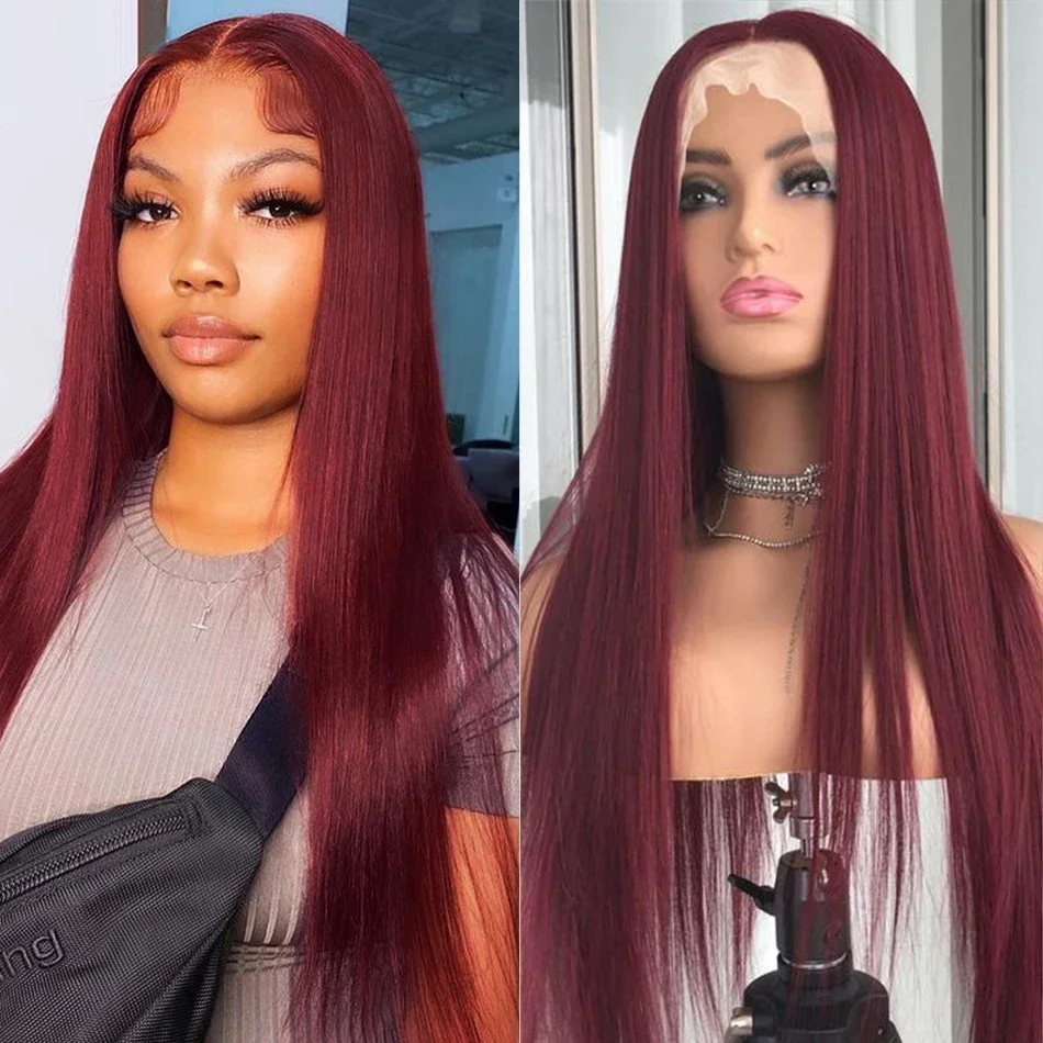 99J Burgundy 13x4 Bone Straight 30 inch Lace Front Human Hair Wigs for Women Choice 13x6 hd Lace Frontal Long Wig on sale cheap