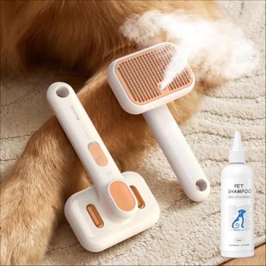 Steam Dog Brush for Shedding [Skin Friendly, Self Cleaning, 1*Shampoo, IPX7 Waterproof] Pet Pro Grooming Tool for Dog and Cat,