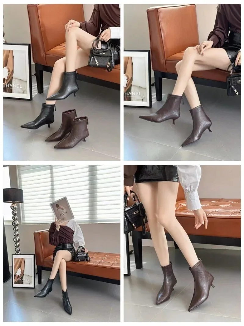 Modische, bequeme Damenstiefel im neuen Stil, Winter-Bestseller, elegante und sexy spitze High-Heel-Stiefeletten – Detail 4