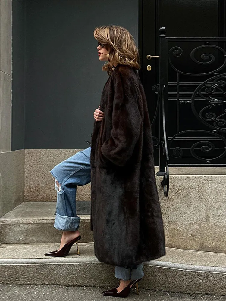 2024 Autumn Winter Woman Retro Faux Fur Long Coat Female Fashion Versatile Long Sleeves Loose Coat Lady High Street Outwear