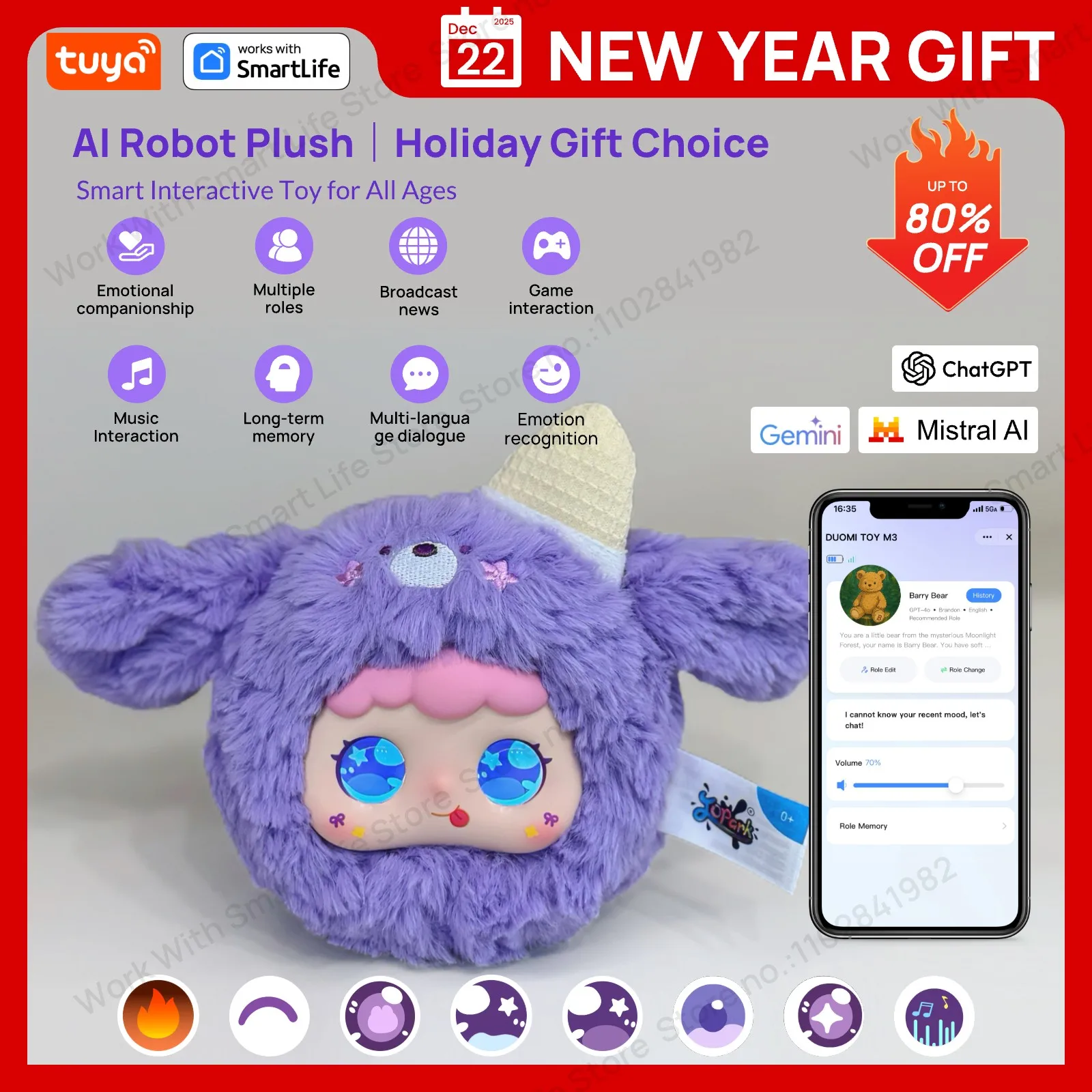 

Lavender-Cute AI Robot Pet Companion|Touch Interactive Smart Toy W/Tuya APP | Voice & Emotion Recognition|#1Gift Choice All Ages