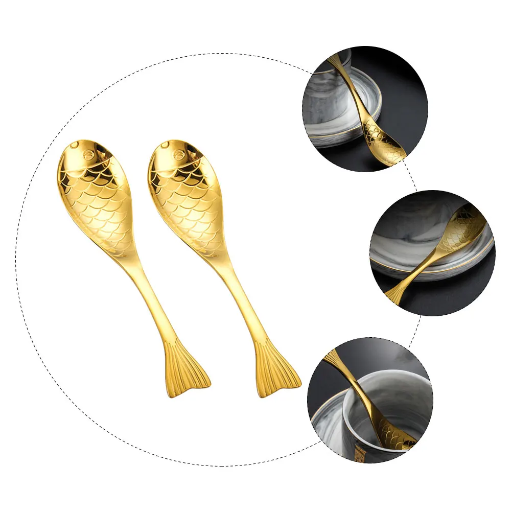 

2pcs Stainless Steel Fish Smooth Edges Ergonomic Design Coffee Tea Stirring High Polish Bright Surface Meal for Cup