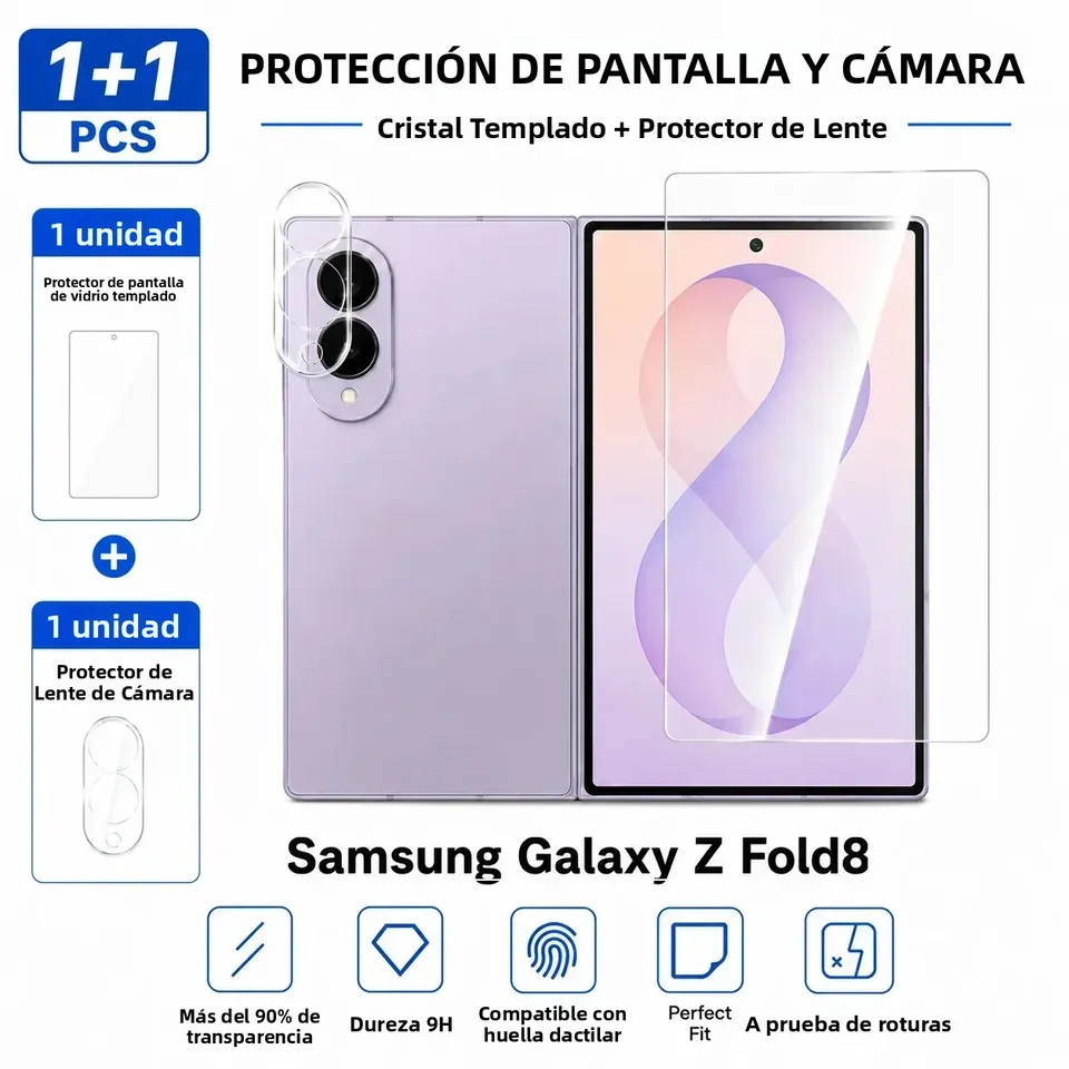 Vidrio templado + vidrio para cámara para Samsung Galaxy Fold 8 / Fold 8 Ultra, protector de pantalla y lente para Fold8 Fold8Ultra 4