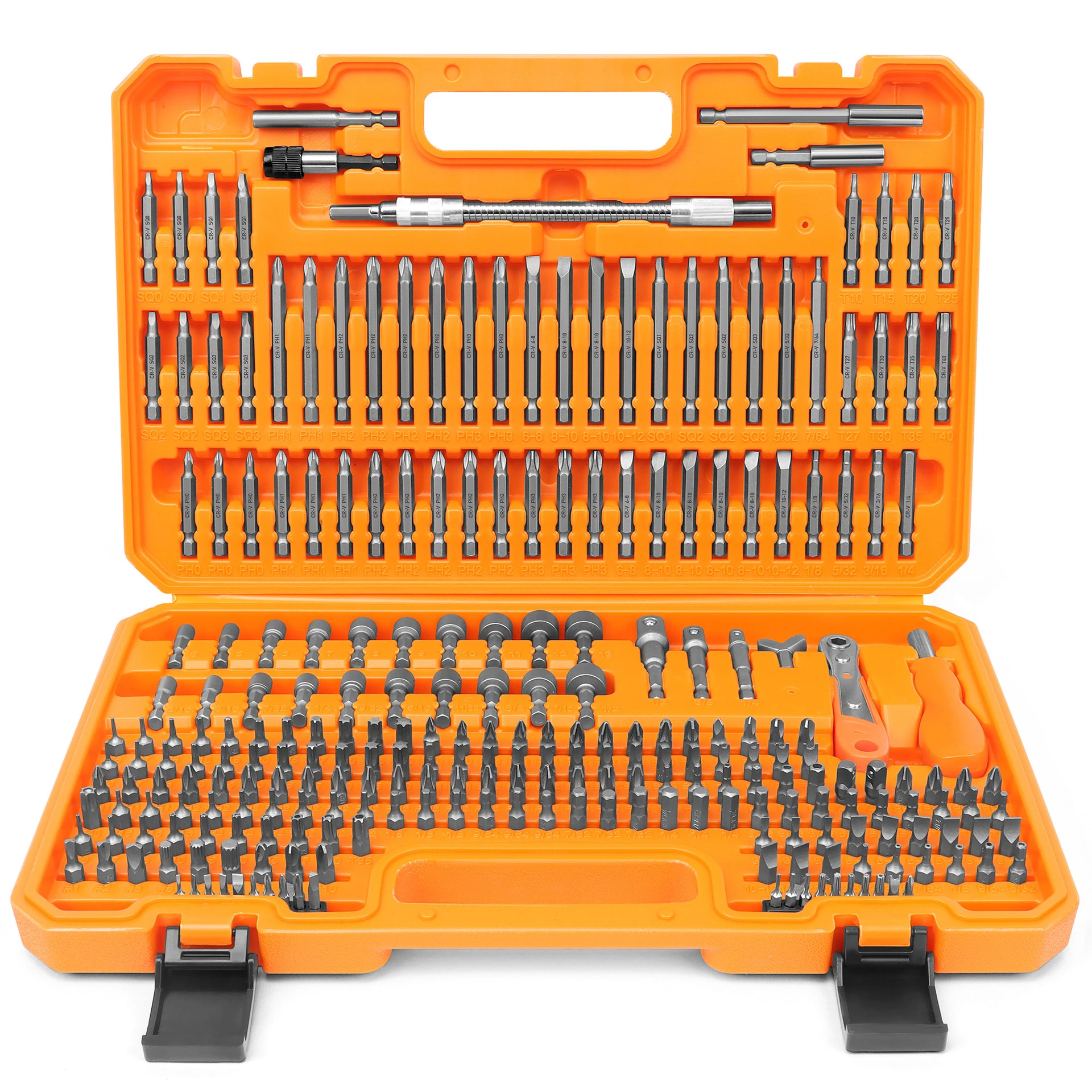 High-quality 258-piece Screwdriver Set with Chrome Vanadium Steel Screwdriver Heads and Secure Drill Bits and Nuts