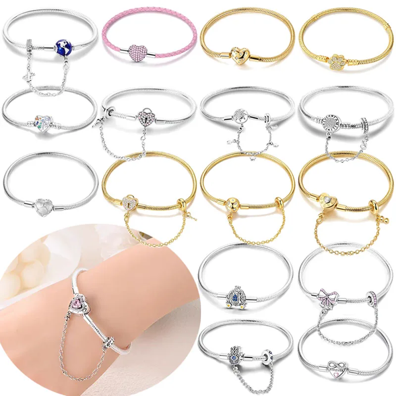 

Классический круглый браслет-цепочка с замком в форме сердца, из стерлингового серебра 925 пробы, модные женские украшения, подходит для бусин-шармов DIY