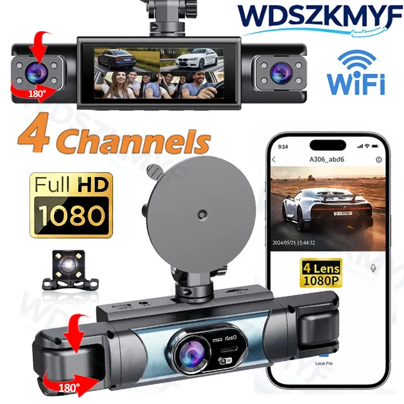 2026 New 3/4 Channel Car DVR 170° Wide Angle Vehicle Recorder FHD 1080P Car Camera Recording Night Vision Dashcam 24h Parking