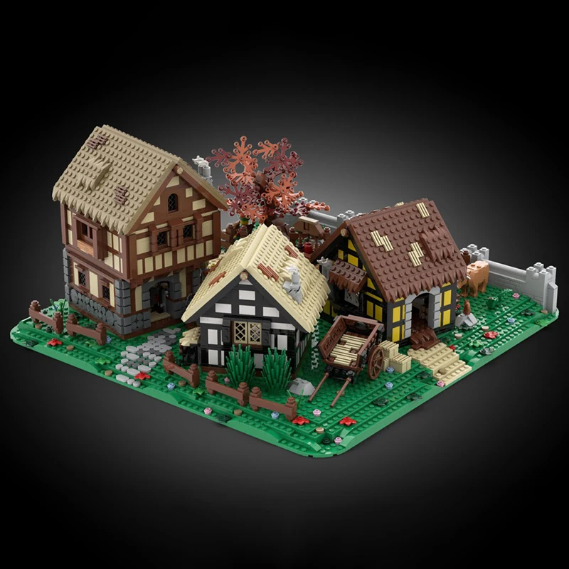 สปอต MOC- 198833   บ้านยุคกลางหมู่บ้านยุคกลาง Diorama อนุภาคขนาดเล็กประกอบอาคารบล็อกอาคารปราสาทของเล่น