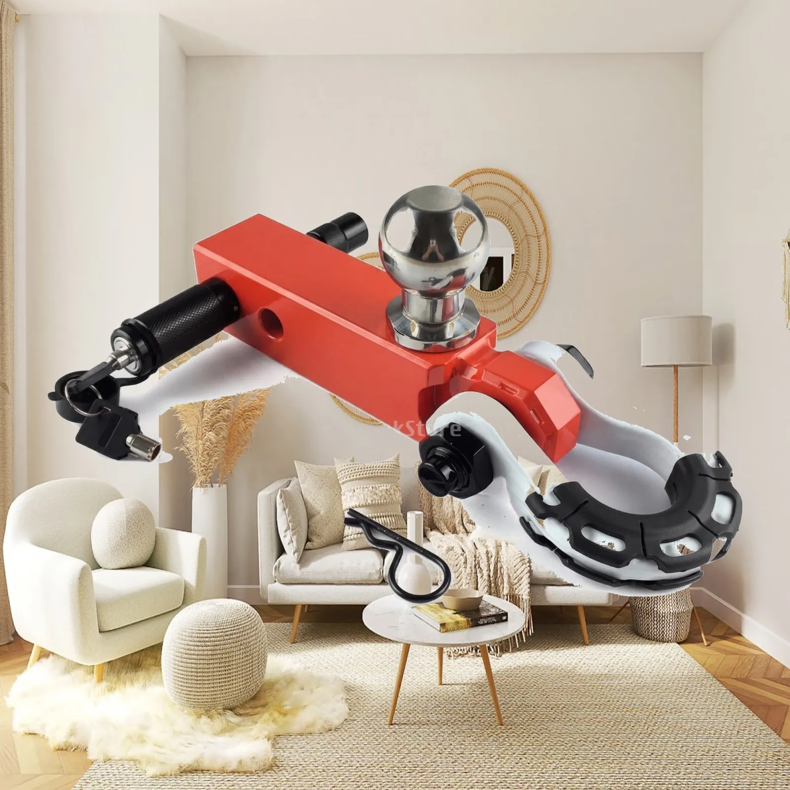 Vehicle Tow Hook with Integrated Trailer Ball and Shackle Solid Hitch Pin Mount for Recovery and Hauling