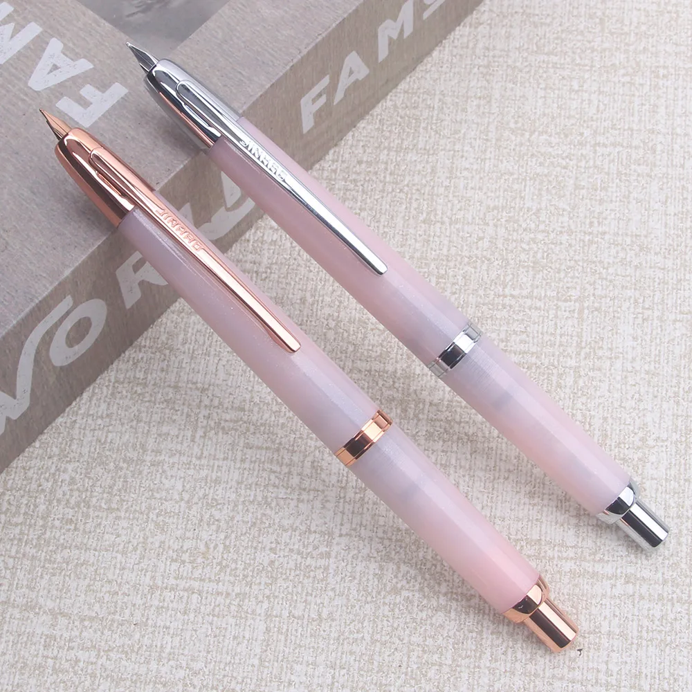 

Limited Color! JINHAO 20 Cherry Blossom Pink Red Gold Clip Press Fountain Pen Retractable EF/F Nib School Supplies Stationery