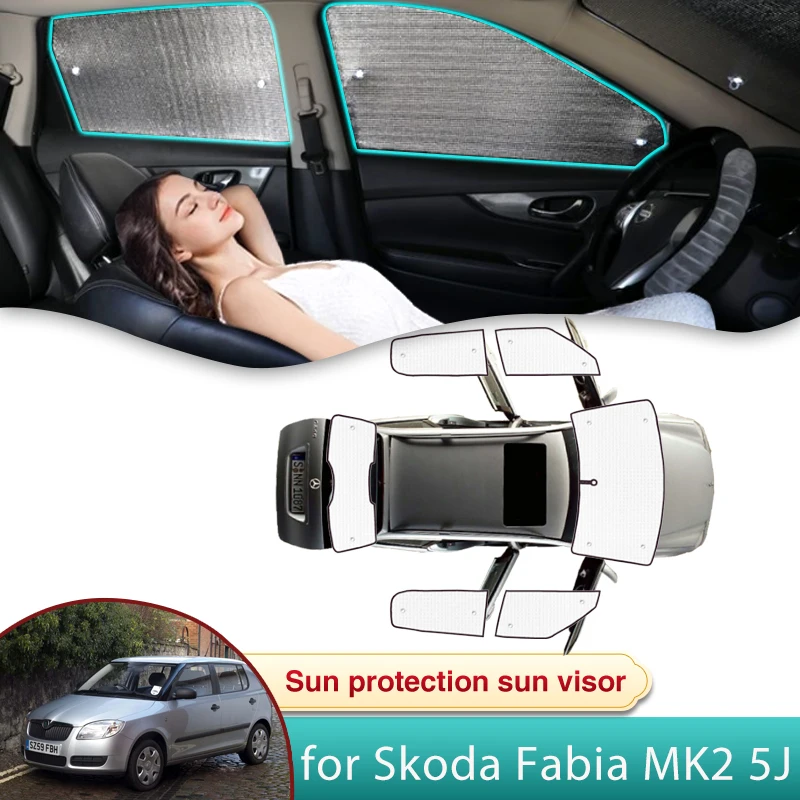 Car Sun Shade for Skoda Fabia MK2 5J 2007 2008 2009 2010 2011 2012 2013 2014 Accessories Sunshade Windshield Side Window Anti-UV